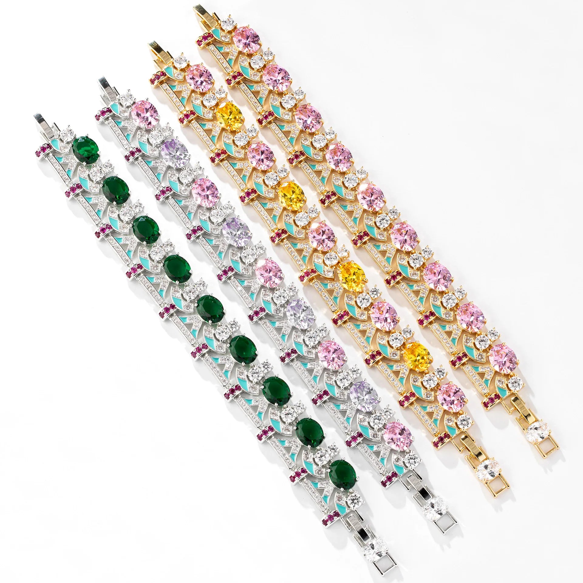 Women's Pink Zircon Geometric Clasp Bracelet Fashi