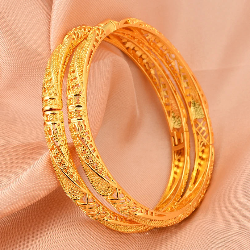 Bracelets Dubai Gold Color Bangles For Women Men Girls - 2cps 1 / 58-60mm / Gold