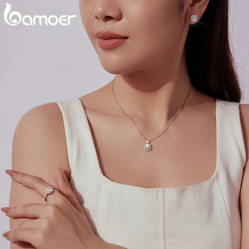 BAMOER 0.5-3.5CT Moissanite Necklace Stud Earrings 925
