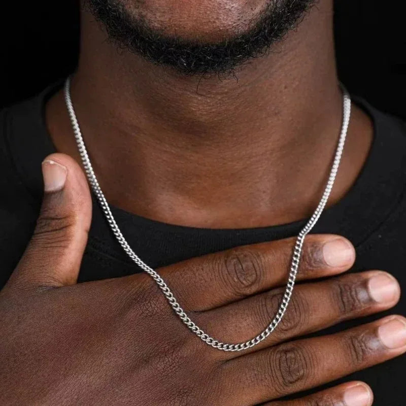 3mm Men's Cuban Chain Necklace Simple Stainless Steel