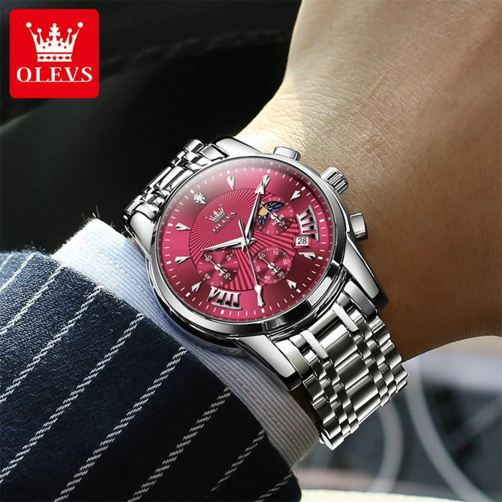 OLEVS Brand Fashion Red Watch For Men Luxury Sport