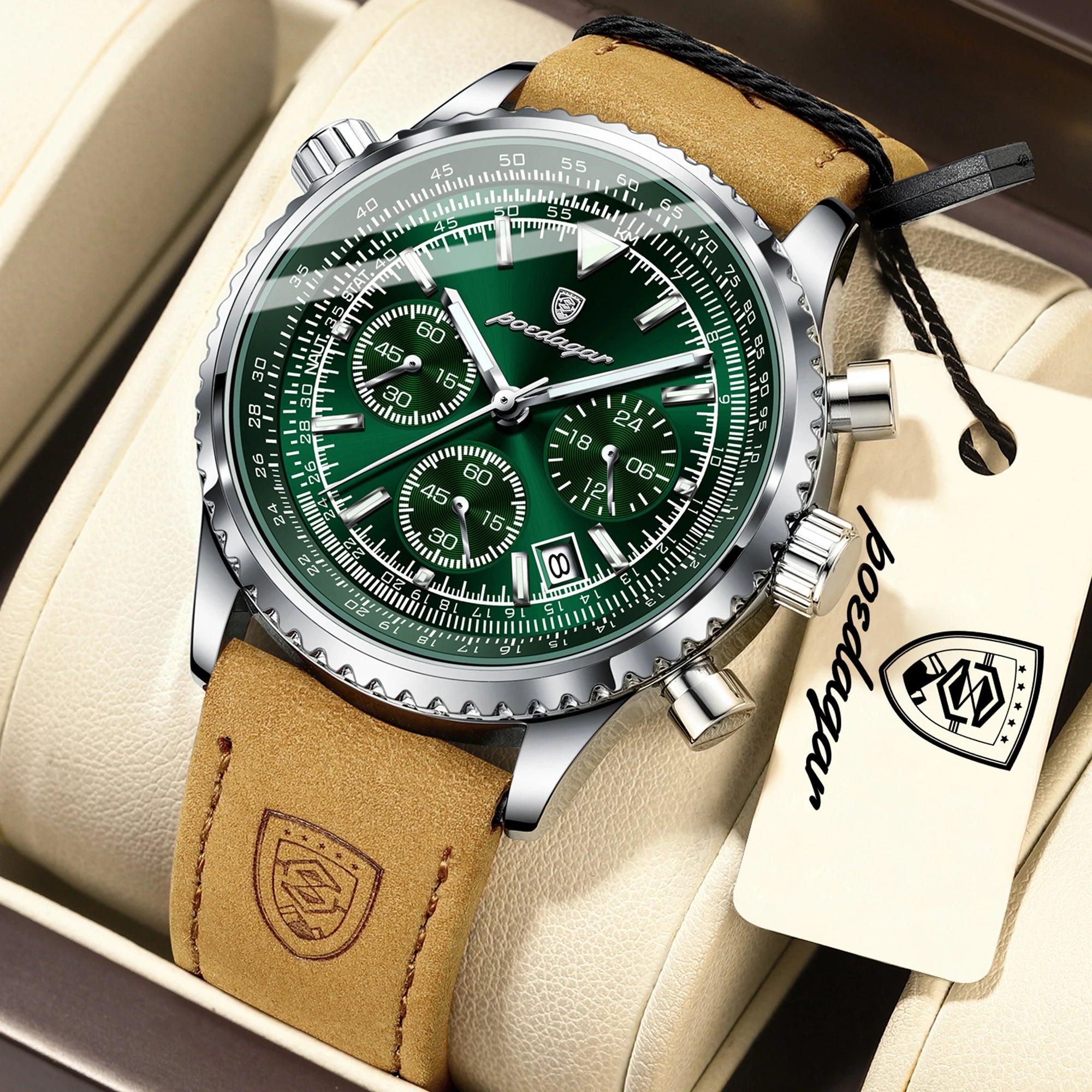 POEDAGAR Business Men Wristwatch Waterproof Luminous - 960 Silver Green / China Mainland