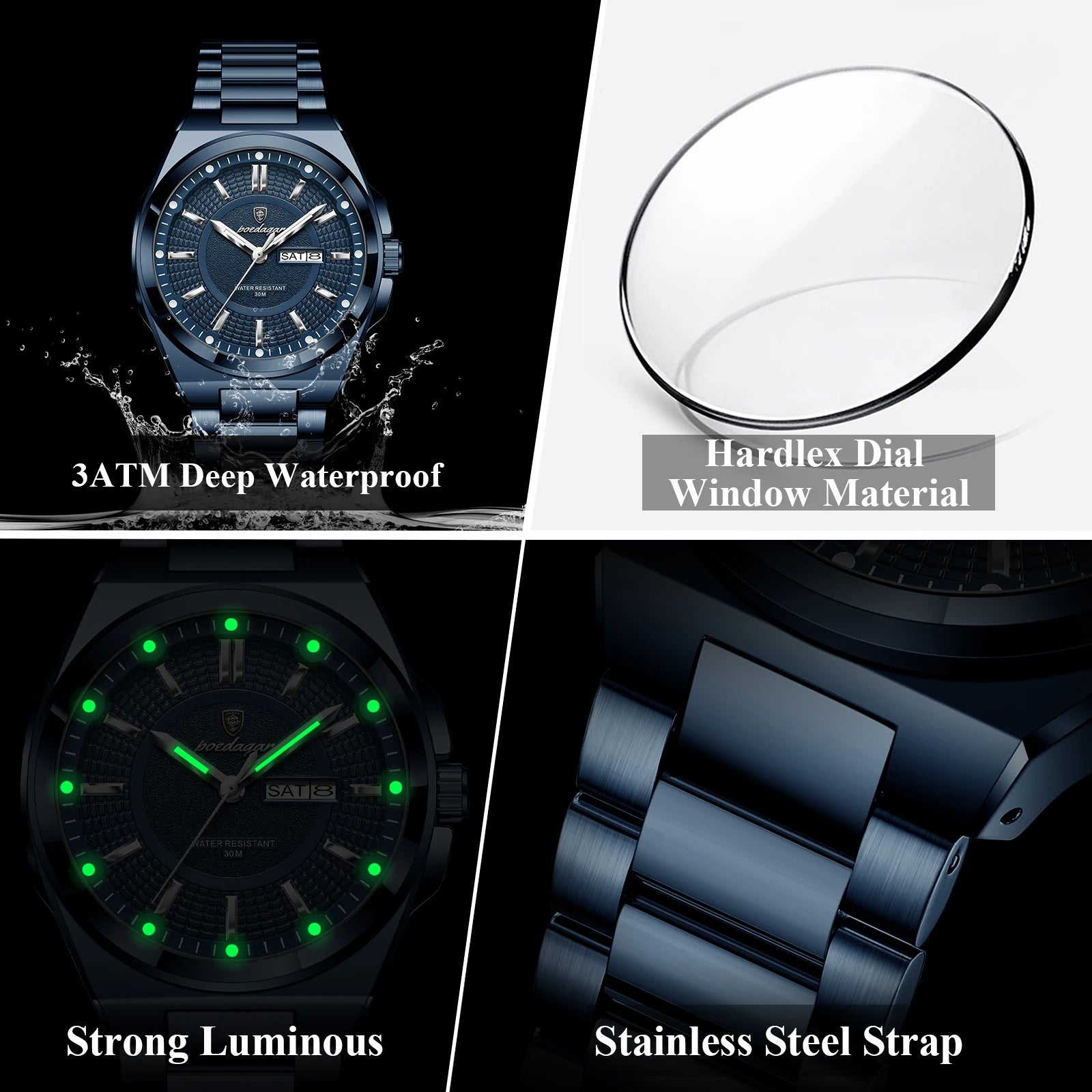 POEDAGAR Top Business Men Wristwatch Stainless Steel