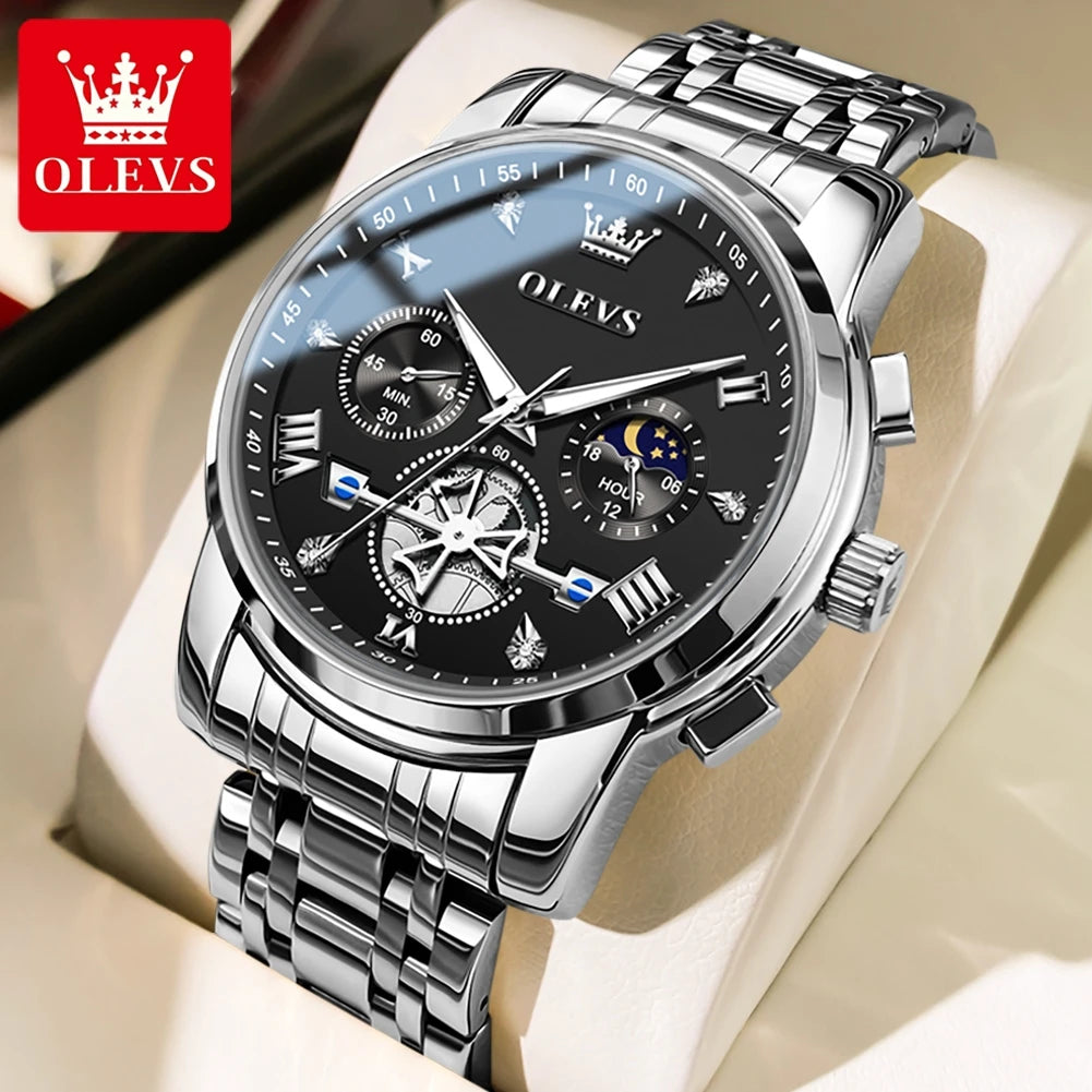 OLEVS Men's Watches Classic Multifunctional Flywheel - Silver / Yes