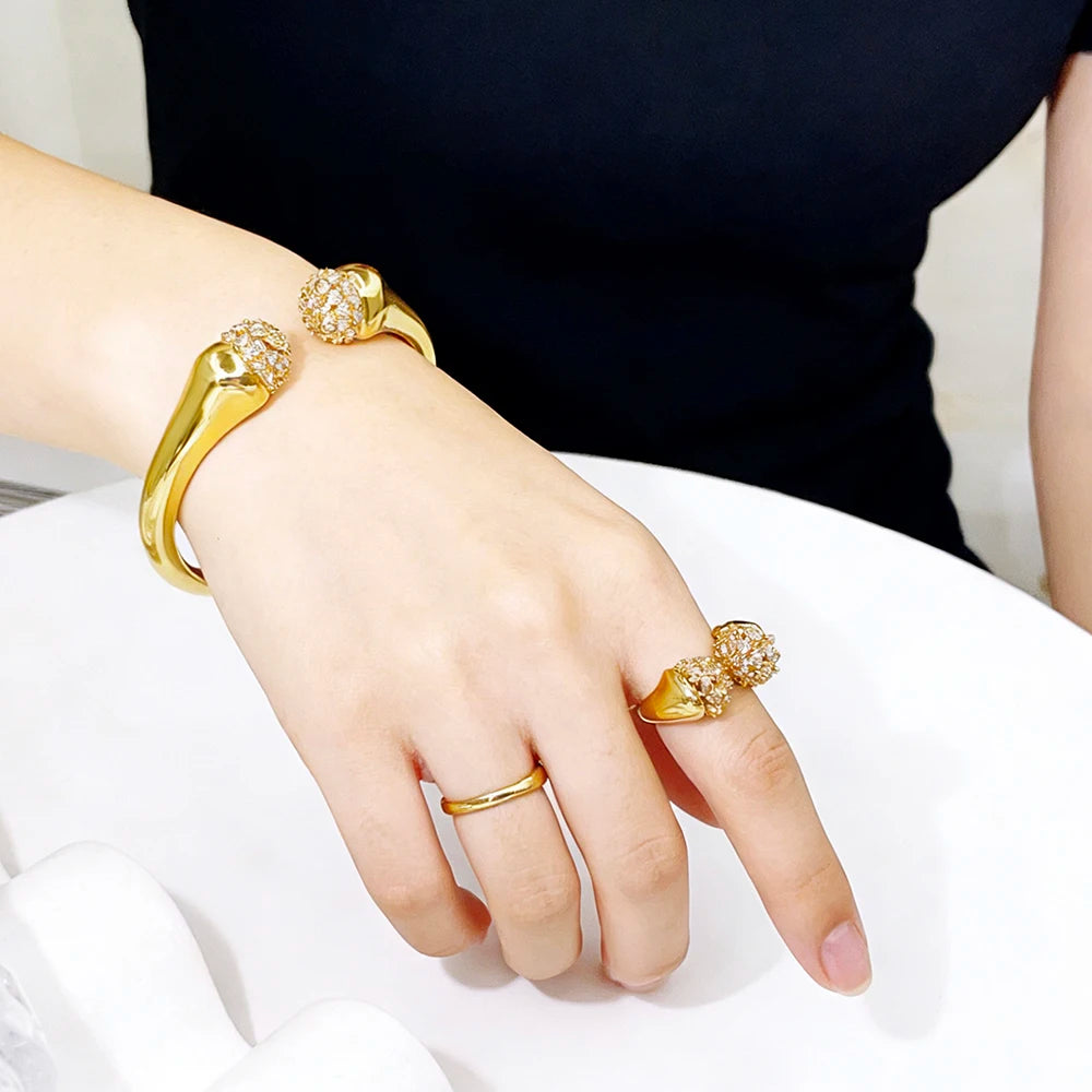 Women Bracelet And Ring Set Luxury Gold Color