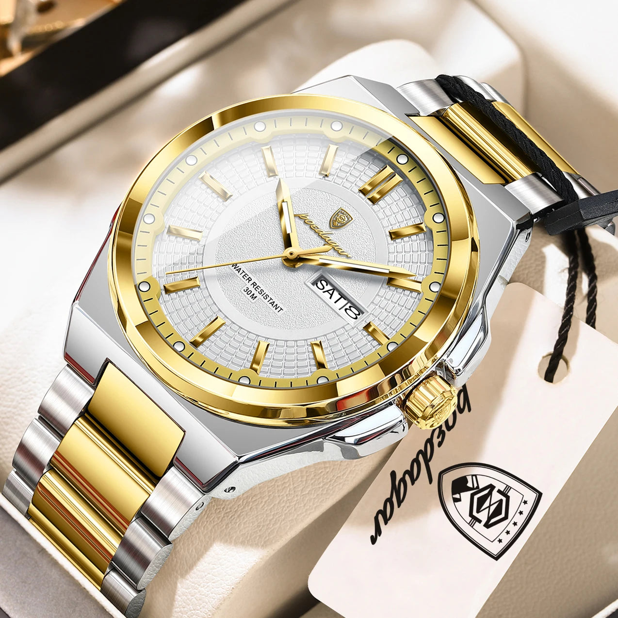 POEDAGAR Top Business Men Wristwatch Stainless Steel - 896 Gold White / China Mainland