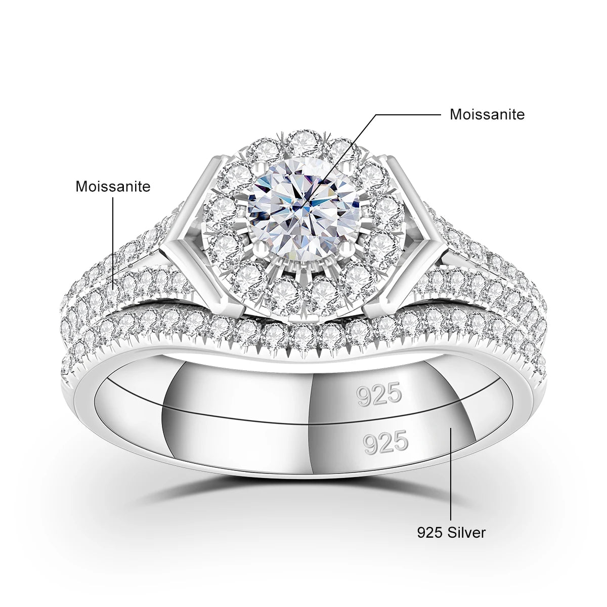 2pcs Moissanite Rings Set For Engagement With