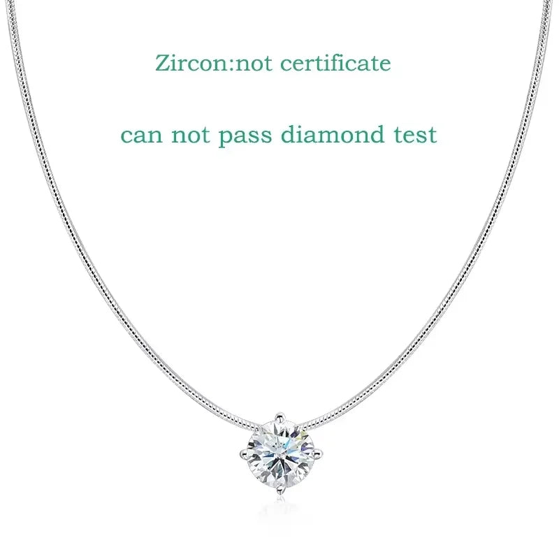 Smyoue 0.5-2CT D Color Certified Moissanite Necklace - zircon not Cert / 0.5CT, zircon not Cert / 1CT, zircon not Cert / 2CT