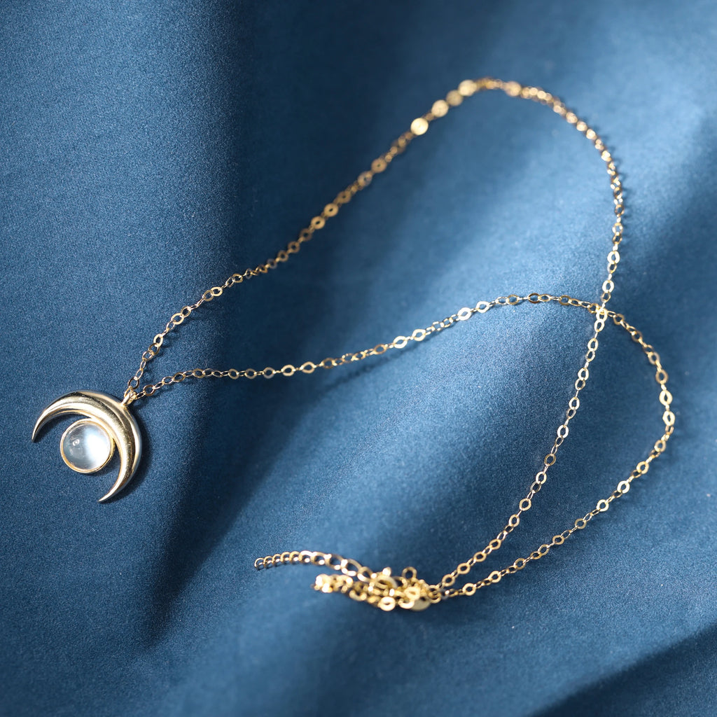 925 Sterling Silver Moon Pendant Necklace Vintage