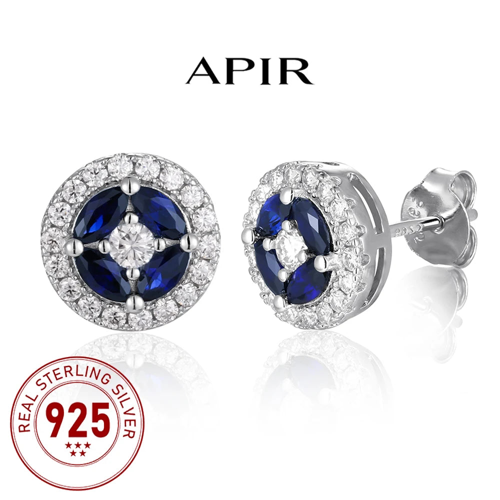 Apir Blue Sapphire Moissanite Stud Earrings for