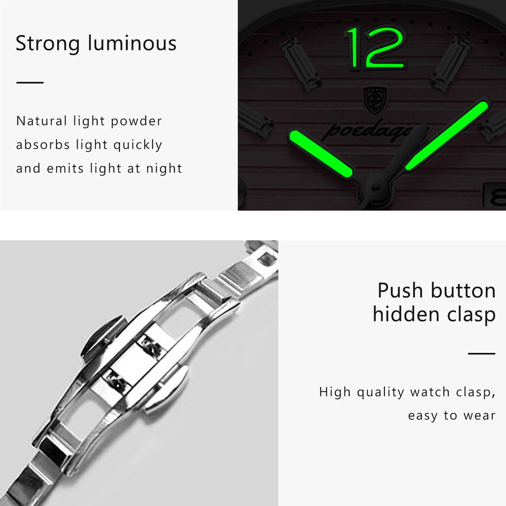 POEDAGAR Square Fashion Woman Wristwatch Luminous