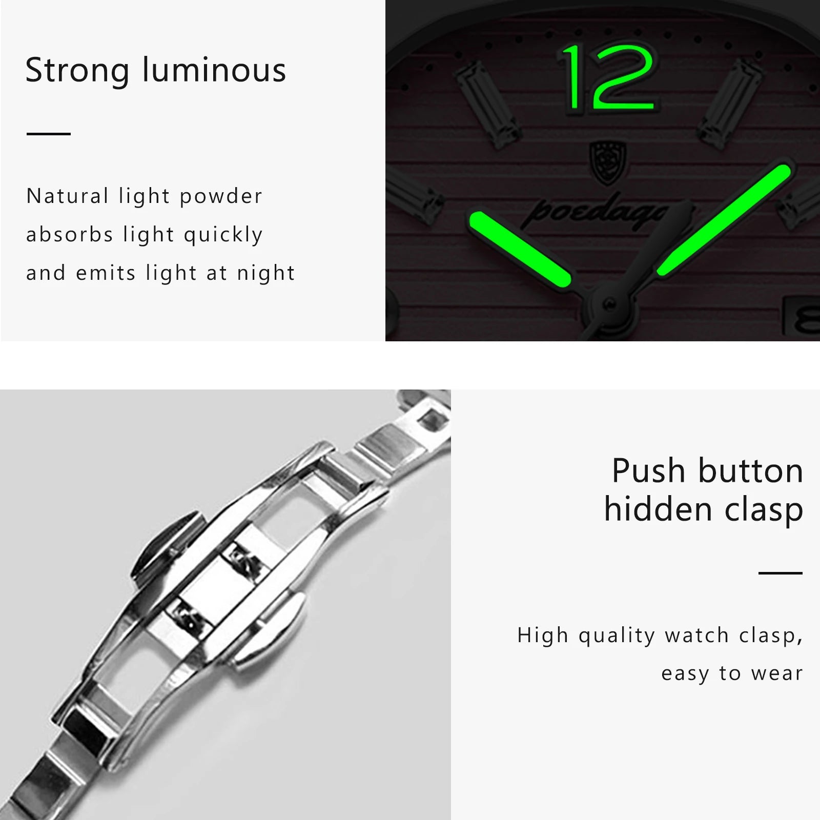 POEDAGAR Square Fashion Woman Wristwatch Luminous