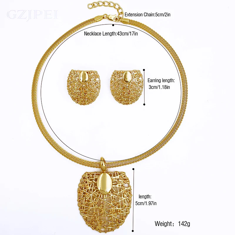 Gold Color Necklace Earrings Set For Women Unique