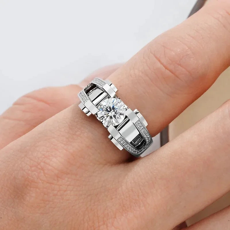 D Color Men Moissanite Ring s925 Silver Round Cut