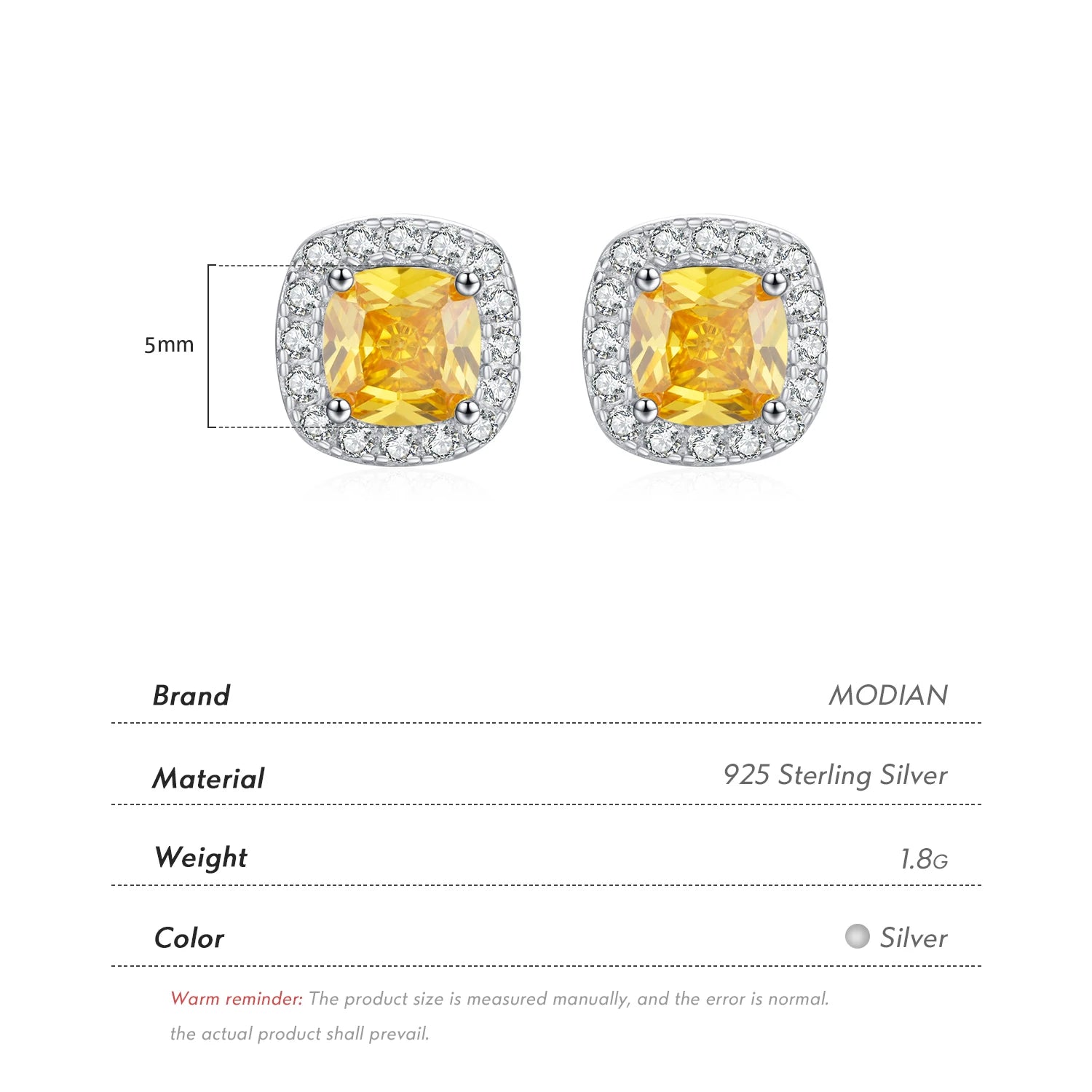 MODIAN Yellow Sparkling Cubic Zirconia Platinum Plated