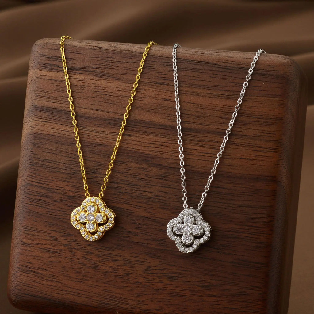 Classic Titanium Steel Lucky Clover Flower Pendant