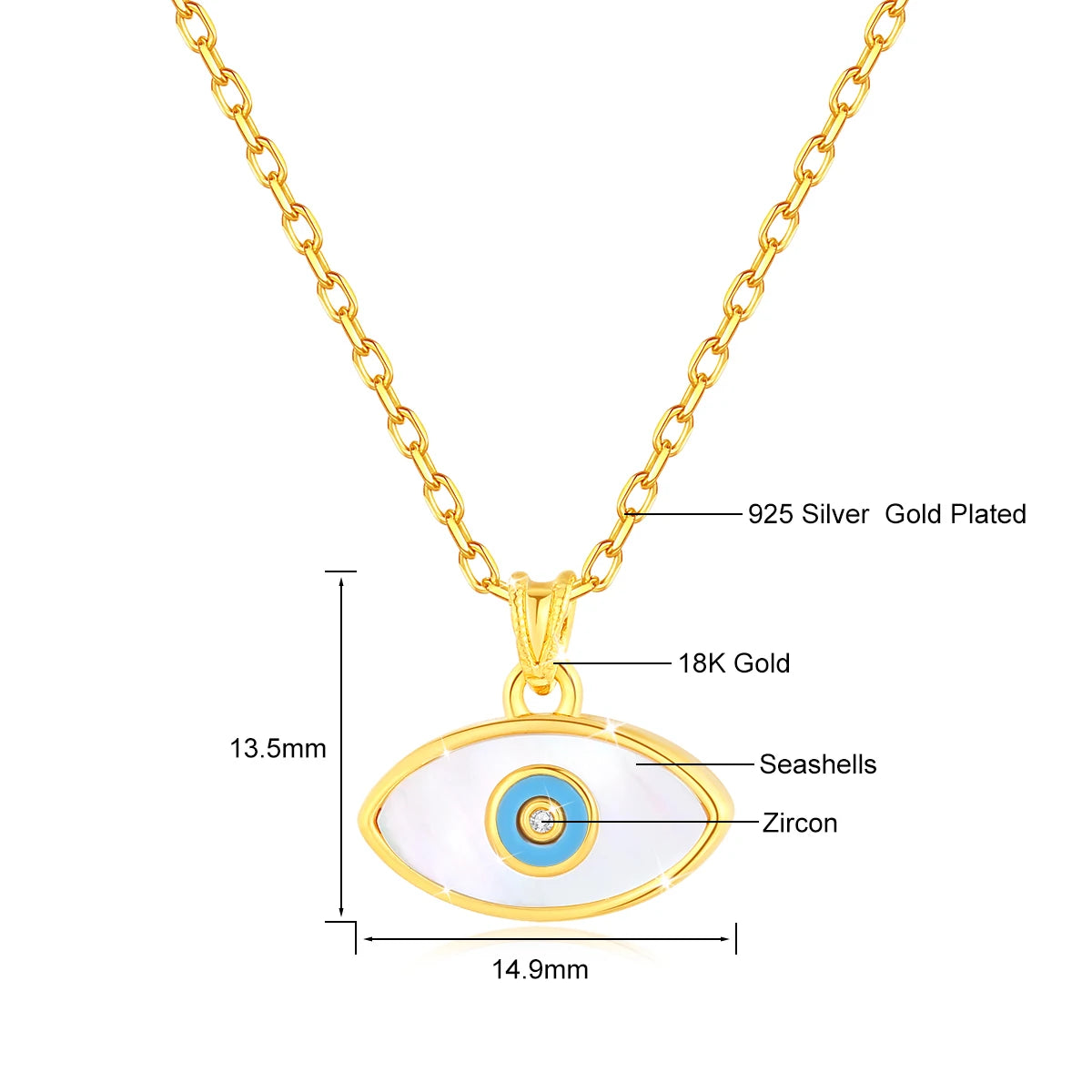 Szjinao 100% 18k Real Gold Evil Eye Necklace Hand