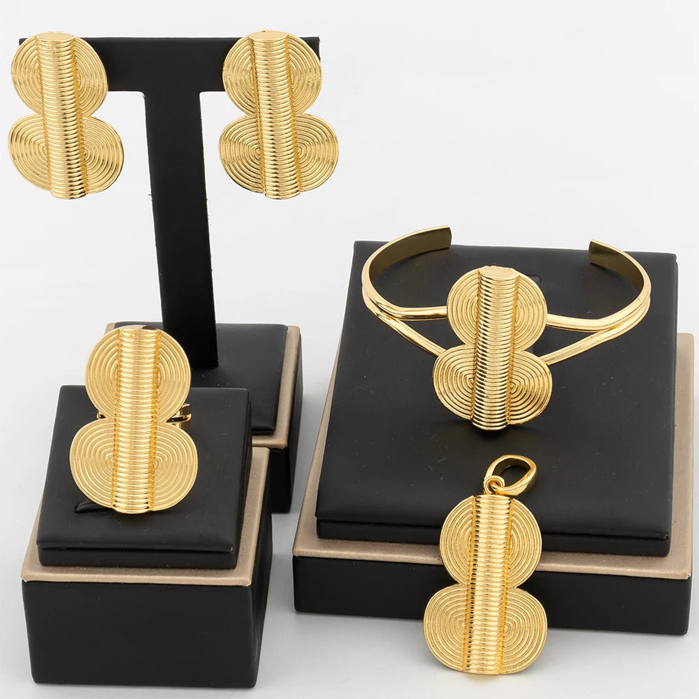 4Pcs Geometry Jewelry Set Round Shape Pendant