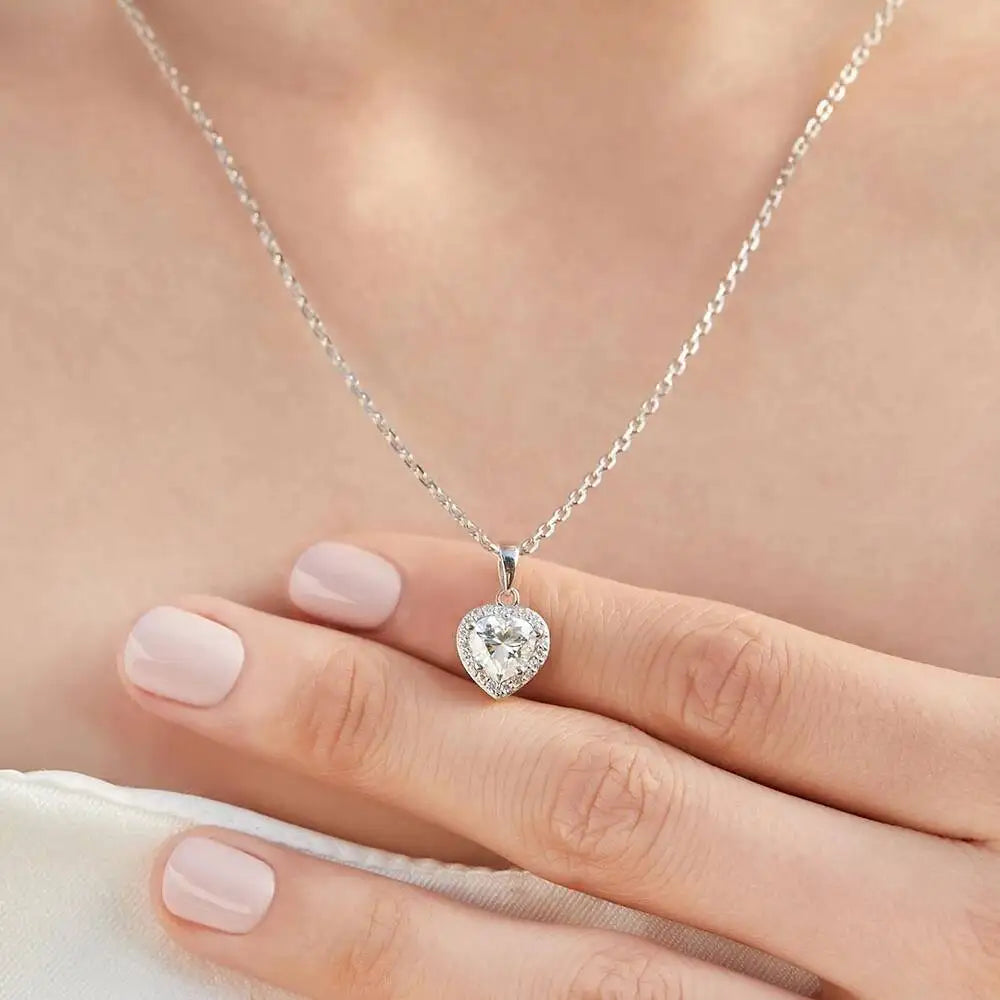 1CT Heart Cut Moissanite Necklace for Women 18K