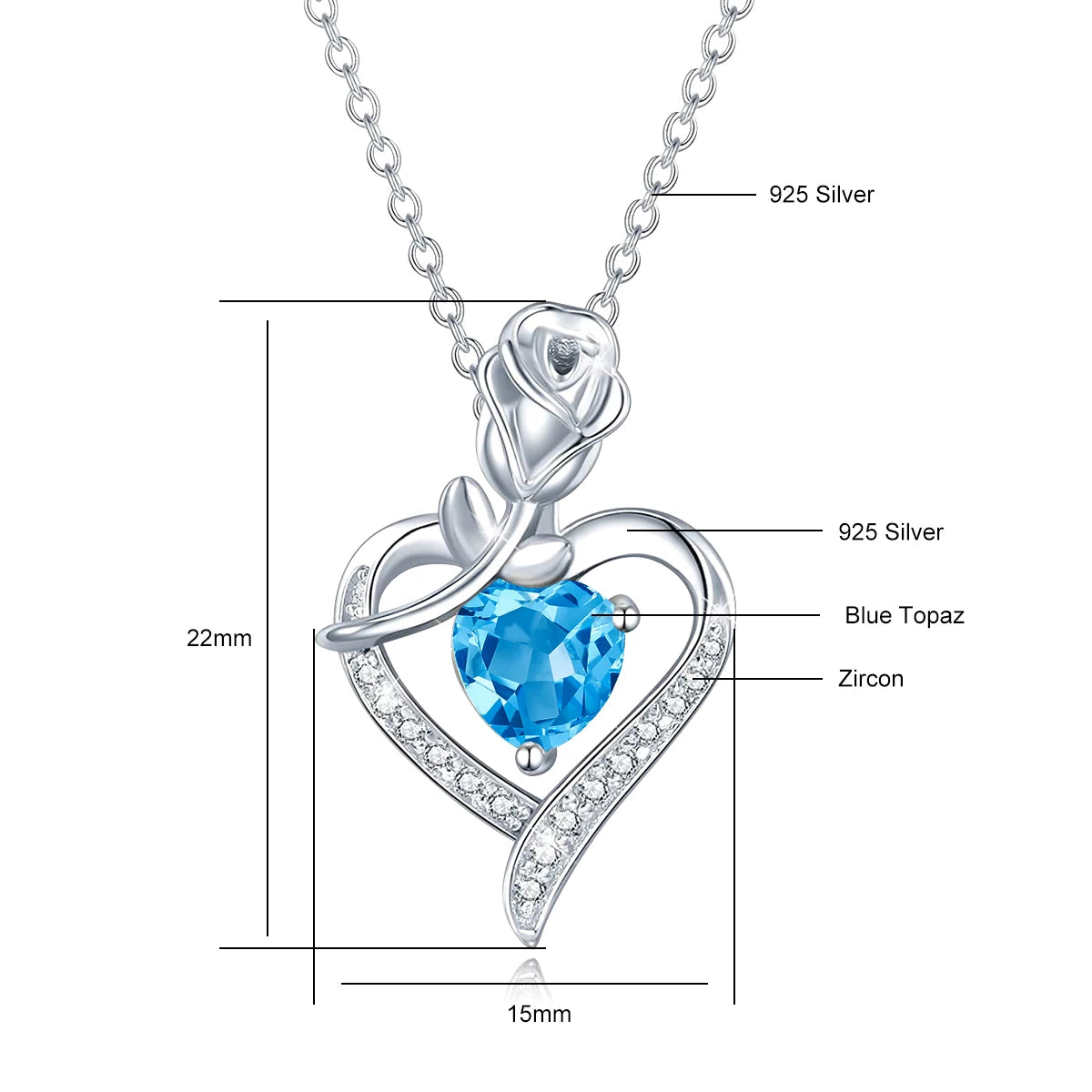 Romantic 925 Silver Necklace Rose Heart Design