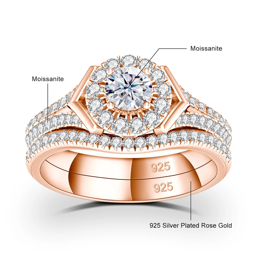 2pcs Moissanite Rings Set For Engagement With