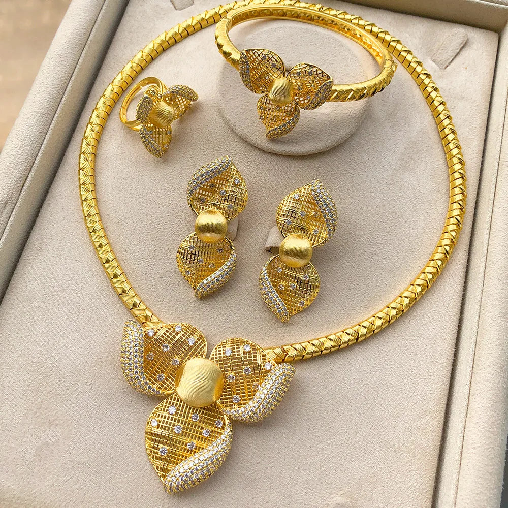 Godki Luxury Princess 4PCS Flower African Jewelry