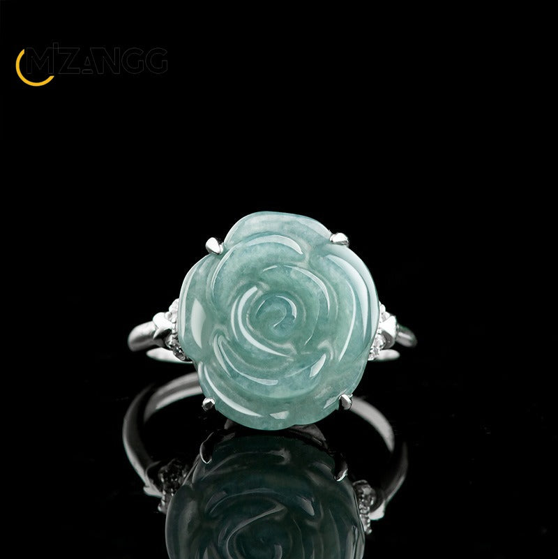 S925 Silver Set Myanmar Jadeite Blue Water Rose.