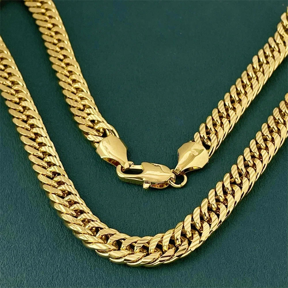Men'S 10MM 60CM Sideways Carved Chain, 24K Gold,