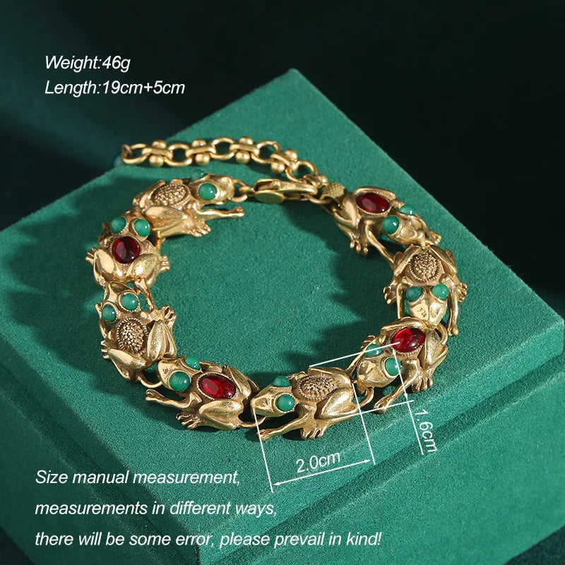 Vintage Adjustable Frog Charm Bracelet with Natural