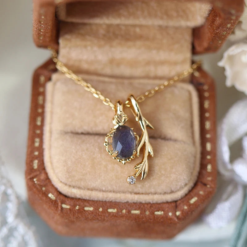 Lamoon Natural Labradorite Necklace For Women