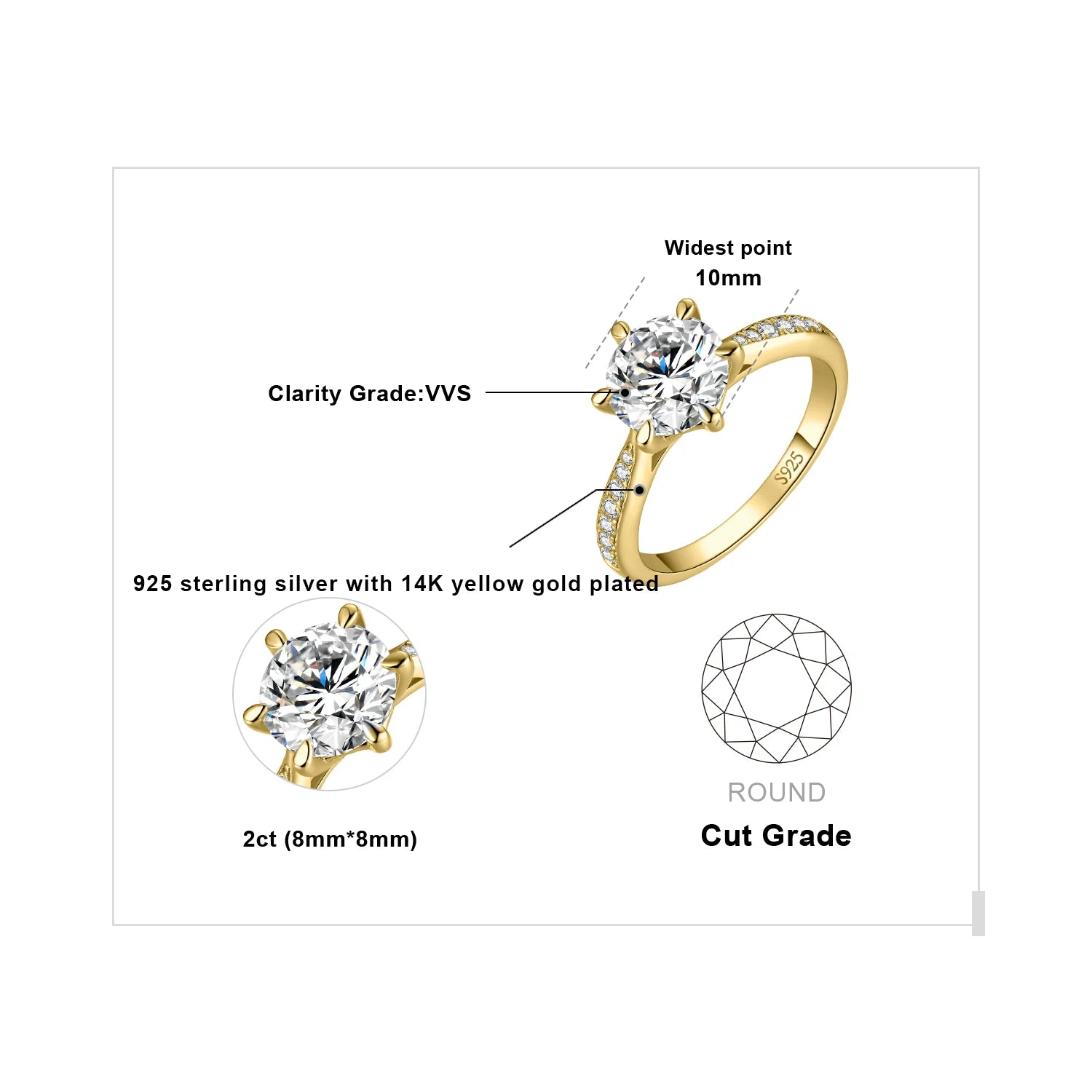 JewelryPalace Moissanite D Color 0.5ct 1ct 1.5ct 2ct - GRA Certificate / 2ct Yellow Color / 6, GRA Certificate / 2ct Yellow Color / 5, GRA Certificate / 2ct Yellow Color / 8, GRA Certificate / 2ct Yellow Color / 7, GRA Certificate / 2ct Yellow Color / 10, GRA Certificate / 2ct Yellow Color / 9