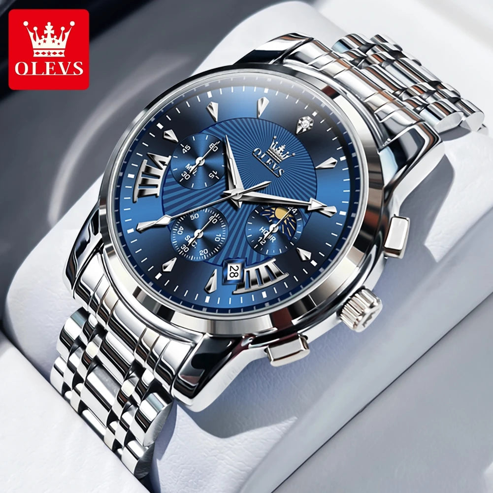 OLEVS Brand Fashion Red Watch For Men Luxury Sport - Silver Blue