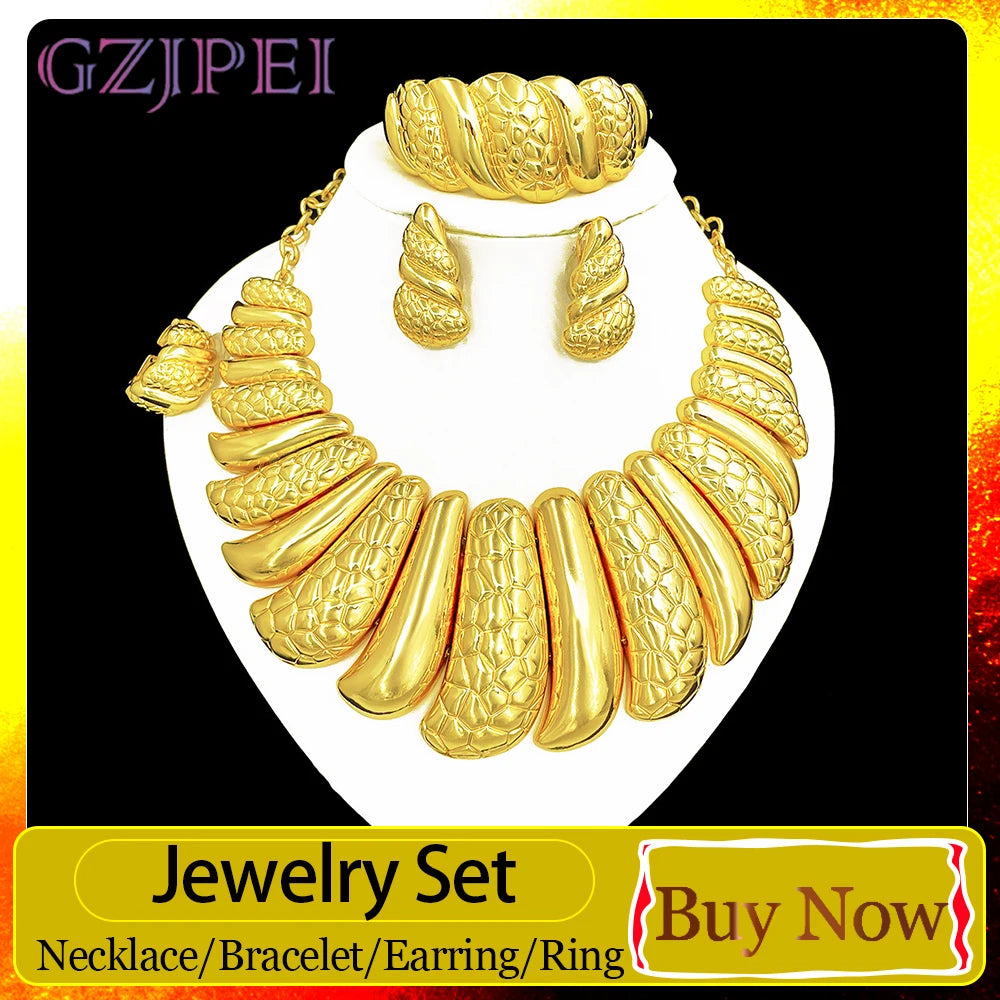 GZJPEI Italian Gold Plated Big Jewelry Sets Large
