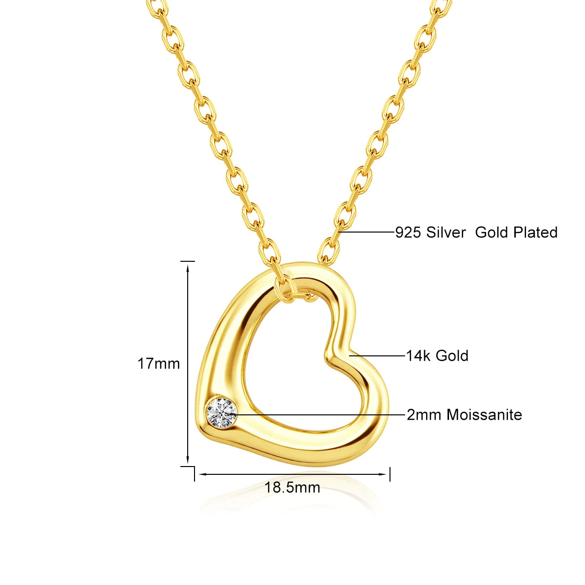 Love Shape Moissanite Pendant 14K Gold Lightweight