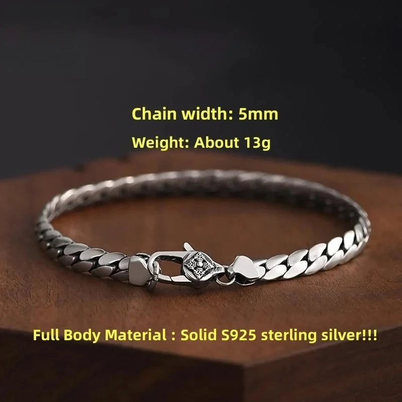 S925 Sterling Silver Fashion Simple Elegant Cuban - silvery / 18cm, silvery / 20cm, silvery / 22cm