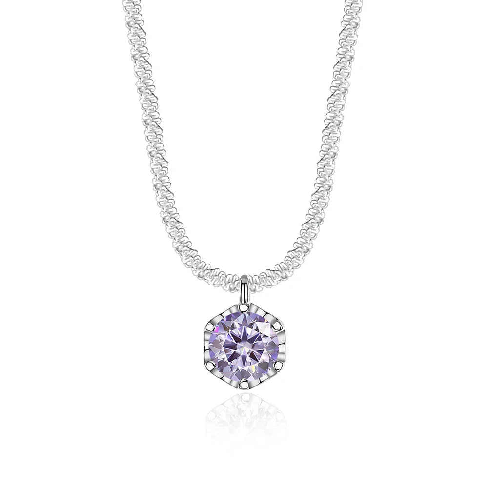 Luxury 1CT GRA Sparkling Moissanite Diamond White - Light Purple / 40 plus 5cm / 1ct silver|China Mainland
