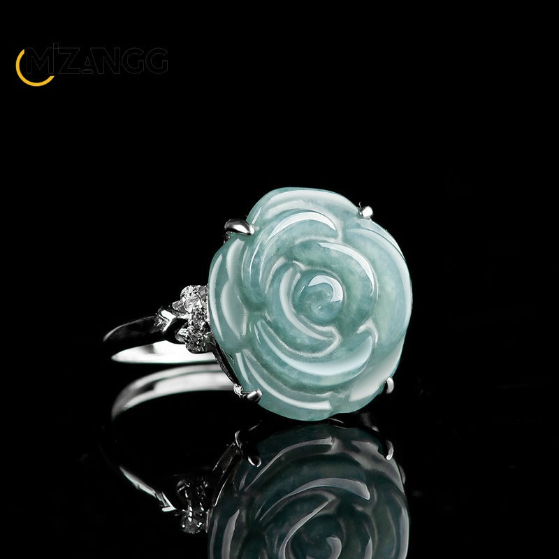 S925 Silver Set Myanmar Jadeite Blue Water Rose.