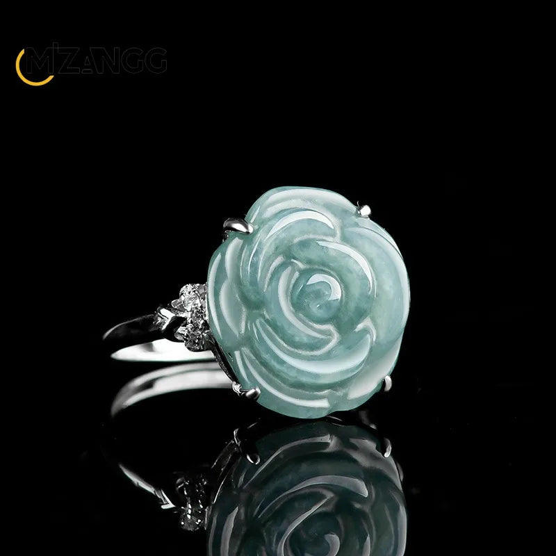 S925 Silver Set Myanmar Jadeite Blue Water Rose.