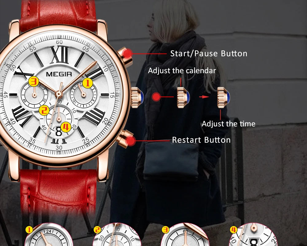 Megir Luxury Fashion Quartz Watch for Female Stude.