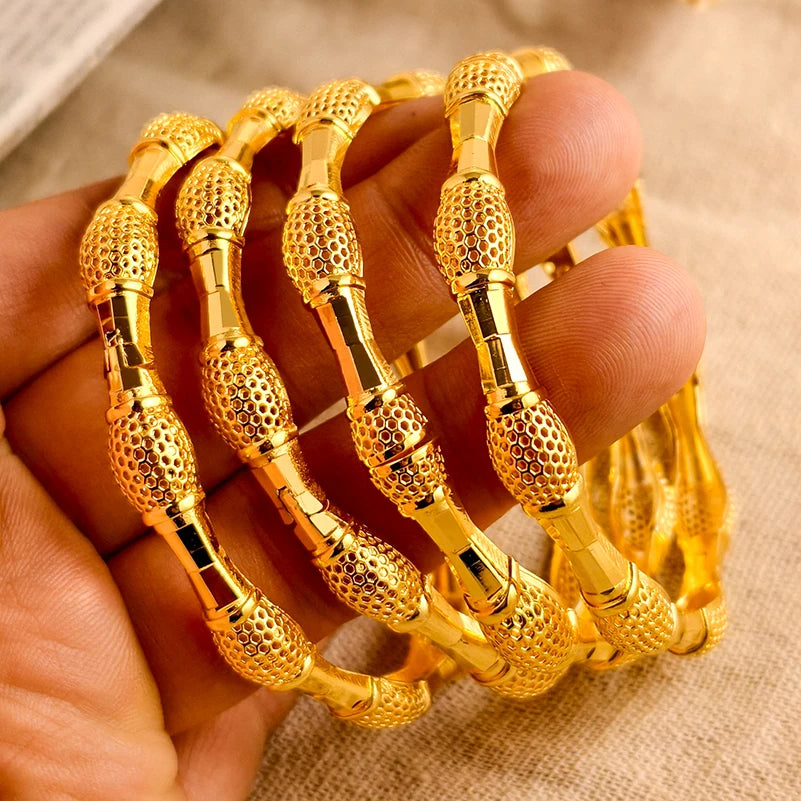Bracelets Dubai Gold Color Bangles For Women Men Girls - 4pcs 5 / 58-60mm / Gold