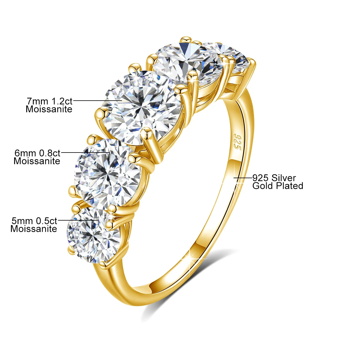 18k Plated 3.8CTW Genuine Moissanite Rings for