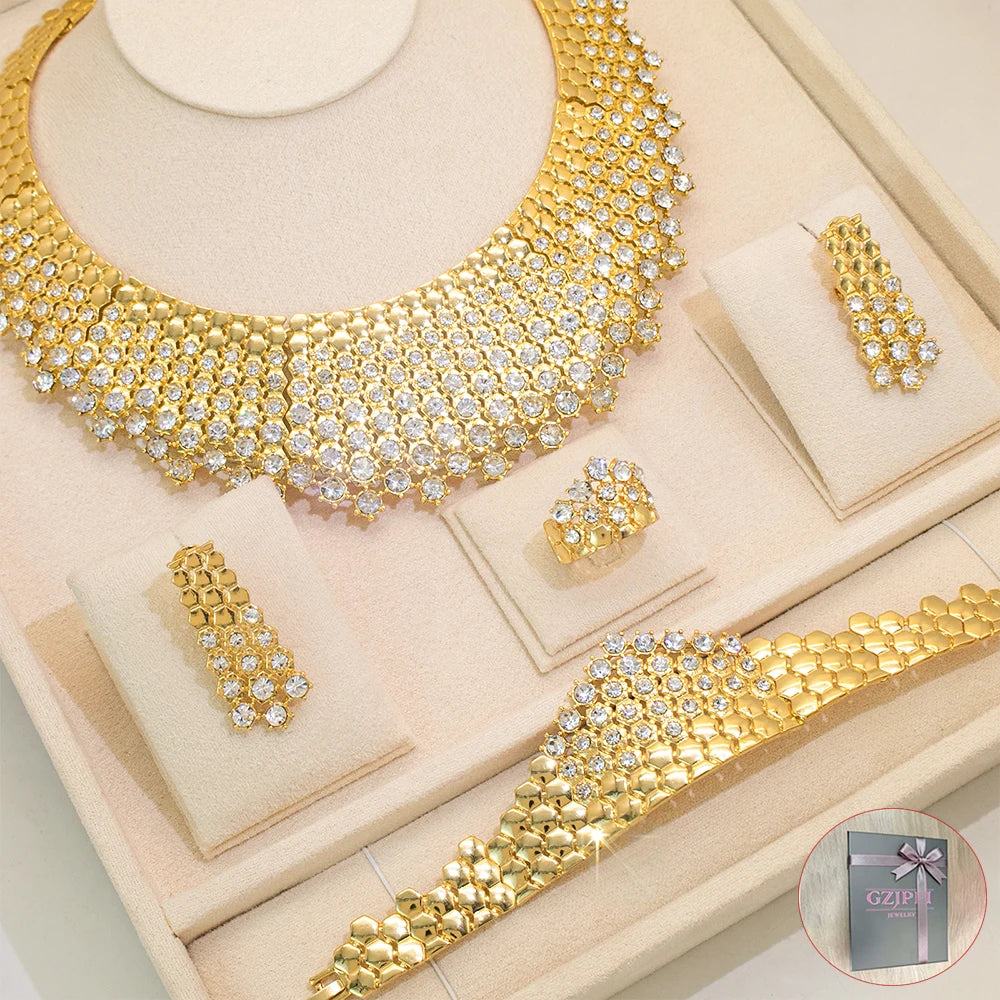 GZJPEI Shiny White Zircon Jewelry Set For Women Italy