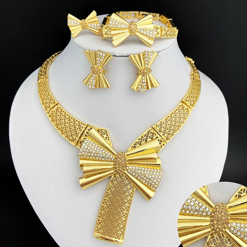 Italy 18k Gold Plated Women Jewelry Set Classic