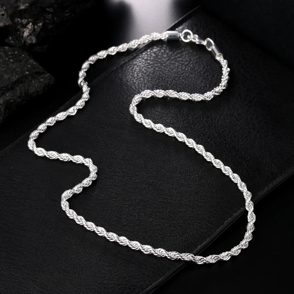 Hot Charms Fine 4MM Rope Chain 925 Sterling Silver