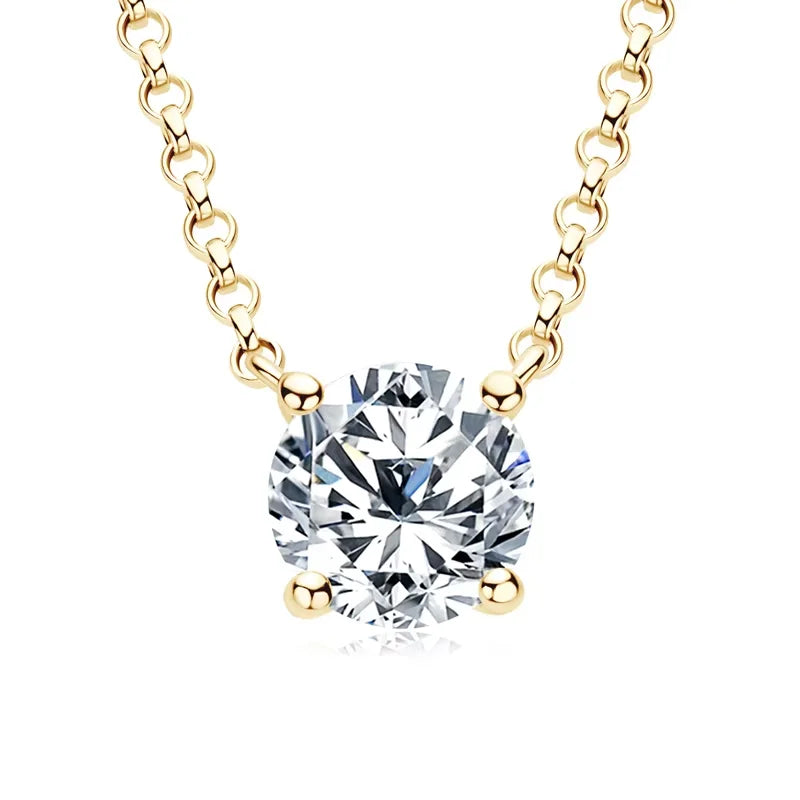 Lnngy 1CT 2CT 3CT Certified Moissanite Pendant - Gold color / 9mm-3.0ct / 40-45cm, Gold color / 8mm-2.0ct / 40-45cm, Gold color / 6.5mm-1.0ct / 40-45cm