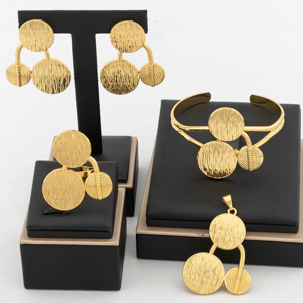 4Pcs Geometry Jewelry Set Round Shape Pendant