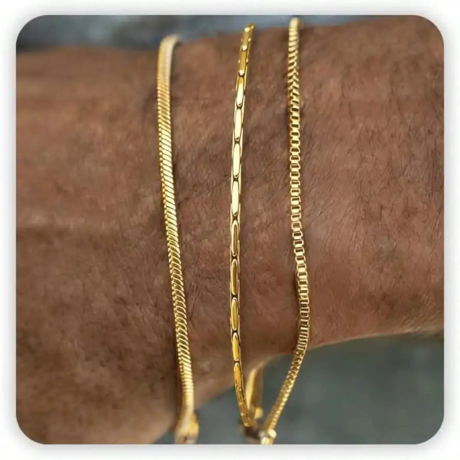 Dainty Gold/Silver Chain Bracelet Stack 14K Gold - United States / Hot Stamping / 16-21cm