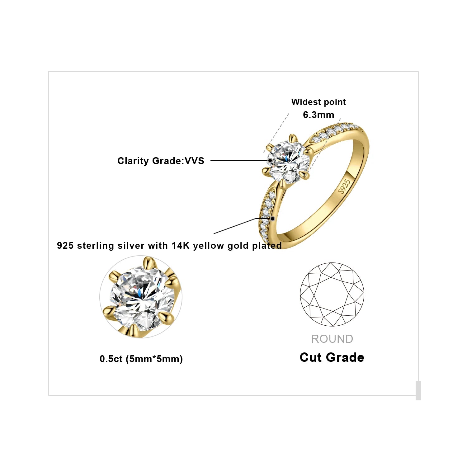 JewelryPalace Moissanite D Color 0.5ct 1ct 1.5ct 2ct - GRA Certificate / 0.5ct Yellow Color / 6, GRA Certificate / 0.5ct Yellow Color / 5, GRA Certificate / 0.5ct Yellow Color / 8, GRA Certificate / 0.5ct Yellow Color / 7, GRA Certificate / 0.5ct Yellow Color / 10, GRA Certificate / 0.5ct Yellow Color / 9