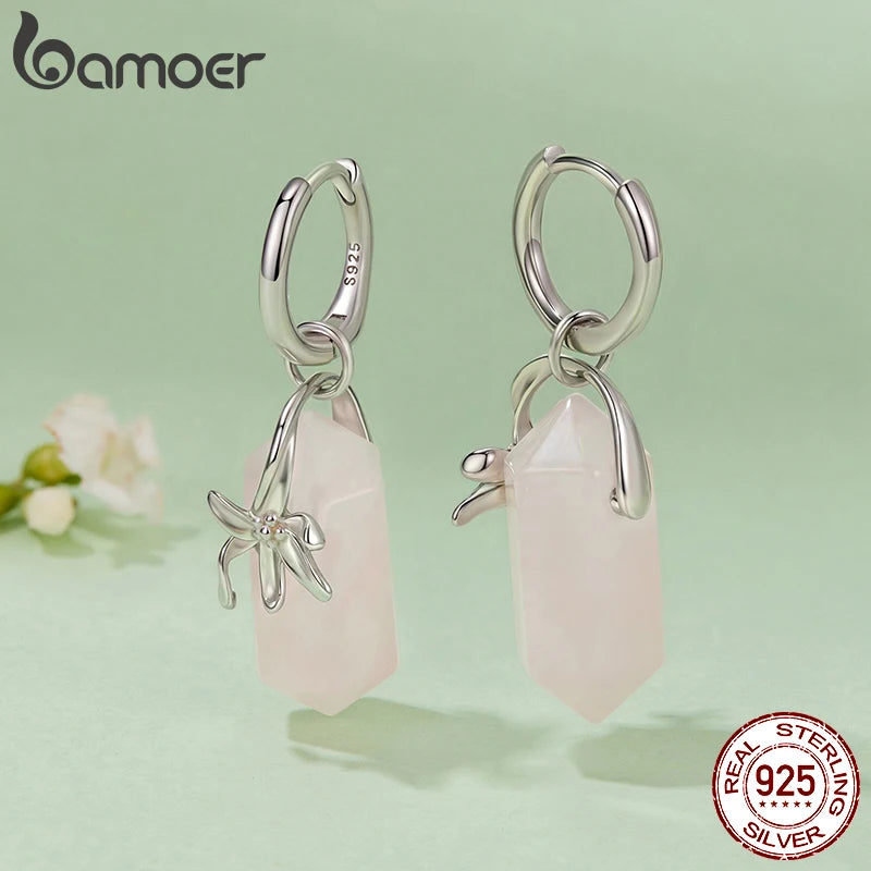 Bamoer 925 Sterling Silver Pink Natural Crystal
