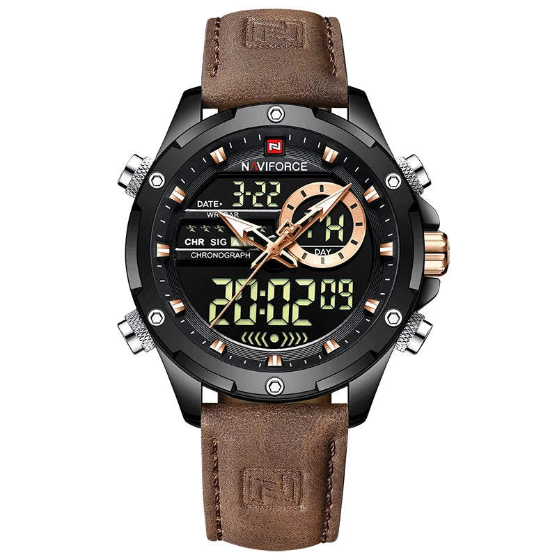 NAVIFORCE Digital Men Military Watch Waterproof - Brown Black